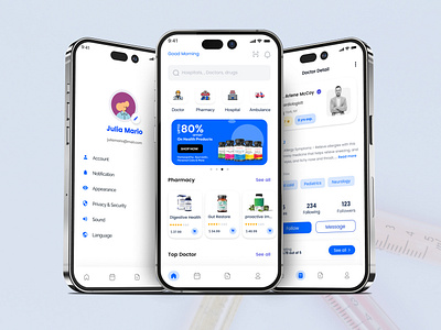 Healthcare Mobile App ambulance application doctor doctor booking app health monitoring app health overview healthcare app hospital lab medical app mobile app pharmacy app ui virtual care