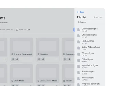 Design Repository - File List app bar column component design design system figma file list files landing page list minimalist modal page repository sidebar ui ui design ui kit widget
