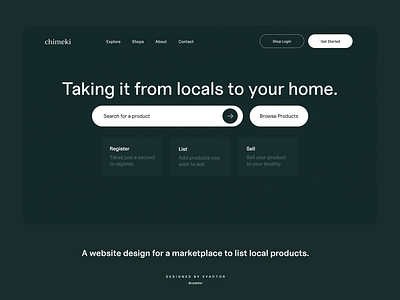 Chimeki - List your local products clean dark design ecommerce marketplace minimal neat sleek ui website