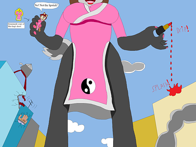 Mei Ling Giving Her 'Doll' Makeover adults anthro bears character chinese dress fantasy funny furry girly horror kaiju lipstick makeover mobian panda pink silly sonic woman