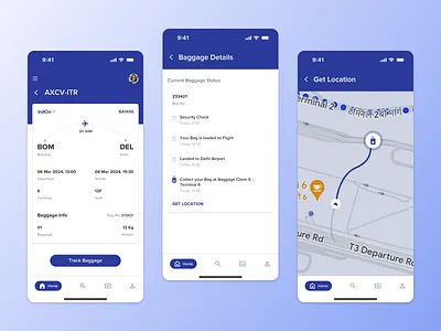 Baggage Tracking App Design app deisgn baggage track design baggage tracking app figma design home page design landingpage mobile app tracking design traveling app design traveling design uidesign uiux