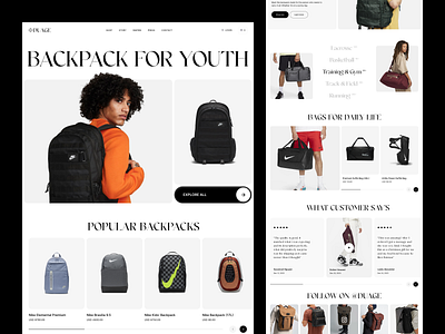 Backpack Products Website backpack design ecommerce landing page marketplace shopify ui uiux ux web web design webdesign website webstore