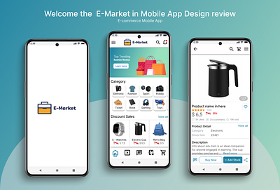 E-Market in Mobile App Design ecommerce figma market mobile app design mock up prototyping ui ux wireframe