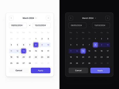 Date Picker Light & Dark - AuroraUI auroraui dark date date picker design system figma interface light theme ui ux