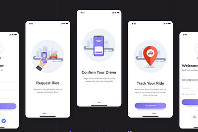 Pool Ride - Car Pooling App Design bike pooling app bike sharing app car sharing app carpooling app carpooling ui kit ride share app ui