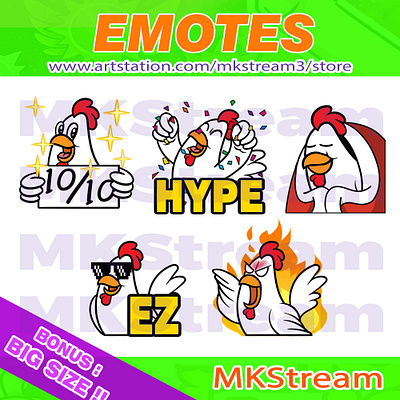 Twitch emotes chicken rooster hype, perfect, comfy, ez & rage animated emotes anime branding chicken chicken emotes comfy cute design emote emotes ez hype illustration logo perfect rage rooster rooster emotes sub badge twitch emotes