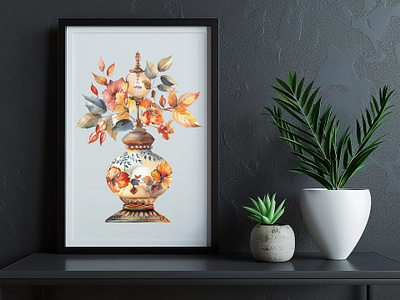 Vase-Watercolor Painting Flowers. branding design illustration t shirt