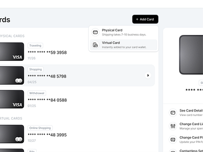 Add New Card 💳 banking button card clean component credit cta dashboard design finance icon interface menu minimal money option select simple ui web