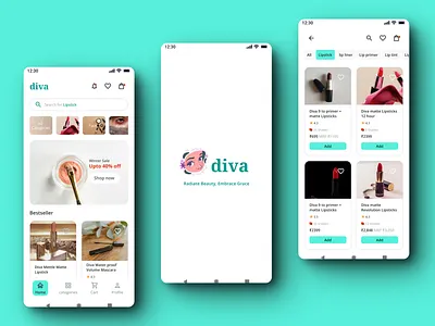 Empowering Beauty on-the-Go: Introducing the DIVA Mobile App ✨ beauty branding color design illustration logo screens typography ui