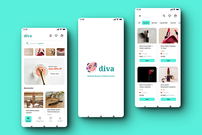 Empowering Beauty on-the-Go: Introducing the DIVA Mobile App ✨ beauty branding color design illustration logo screens typography ui