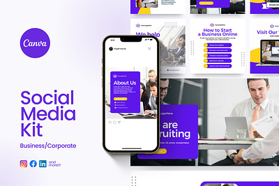 Social Media Kit Posts and Banners corporate instagram facebook cover instagram carousal instagram post instagram story canva instagram template linkedin banner linkedin template social media social media bundle social media template