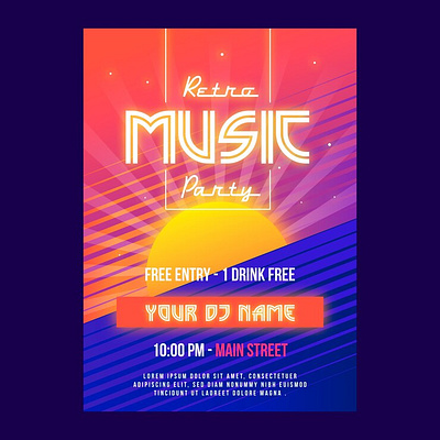 Retro Music Party banner graphic design