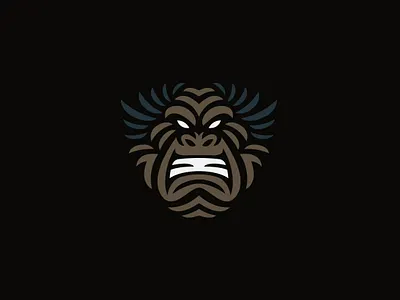 Primal Ape Logo angry animal ape branding brown design exclusive face frame front gorilla head illustration logo mad monkey natural nature protect shield