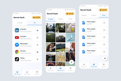 Private Data Lock App: Design Concept for Secure Storage 🚀🔐 appconcept card design card view file view grid design home screen iap design media view design private locker secret vault secure data