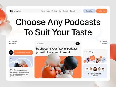Podcast Web Platform desktop version entertainment figma design homepage orange color podcast platform podcast ui podcast website podcasts solar digital stream ui design ui ux user interface ux ui web design 2024 webdesign white theme