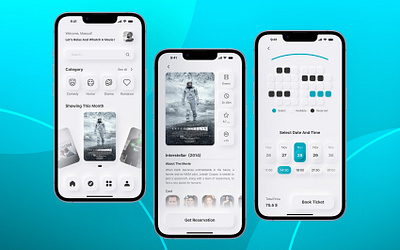 Movie Tickets Booking App app booking booking app cinemas dark dark mode design figma film ios mobile movie movie app netflix neumorphism seats ticket ui uiux ux