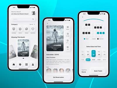 Movie Tickets Booking App app booking booking app cinemas dark dark mode design figma film ios mobile movie movie app netflix neumorphism seats ticket ui uiux ux