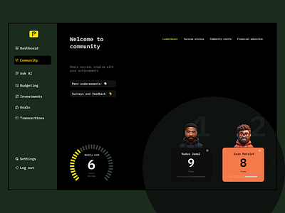 ProsperAI | Community page ai artificial intelligence community dark design leader board tabs ui uiux web design