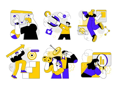 Business and Marketing b2b black white blue business character design free freepik illustration marketing vector yellow