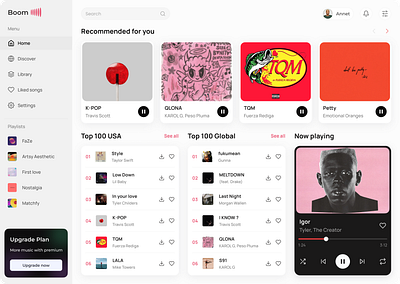 Music streaming service audio audio streaming cards dashboard design music music streaming player playlist product streaming ui ux