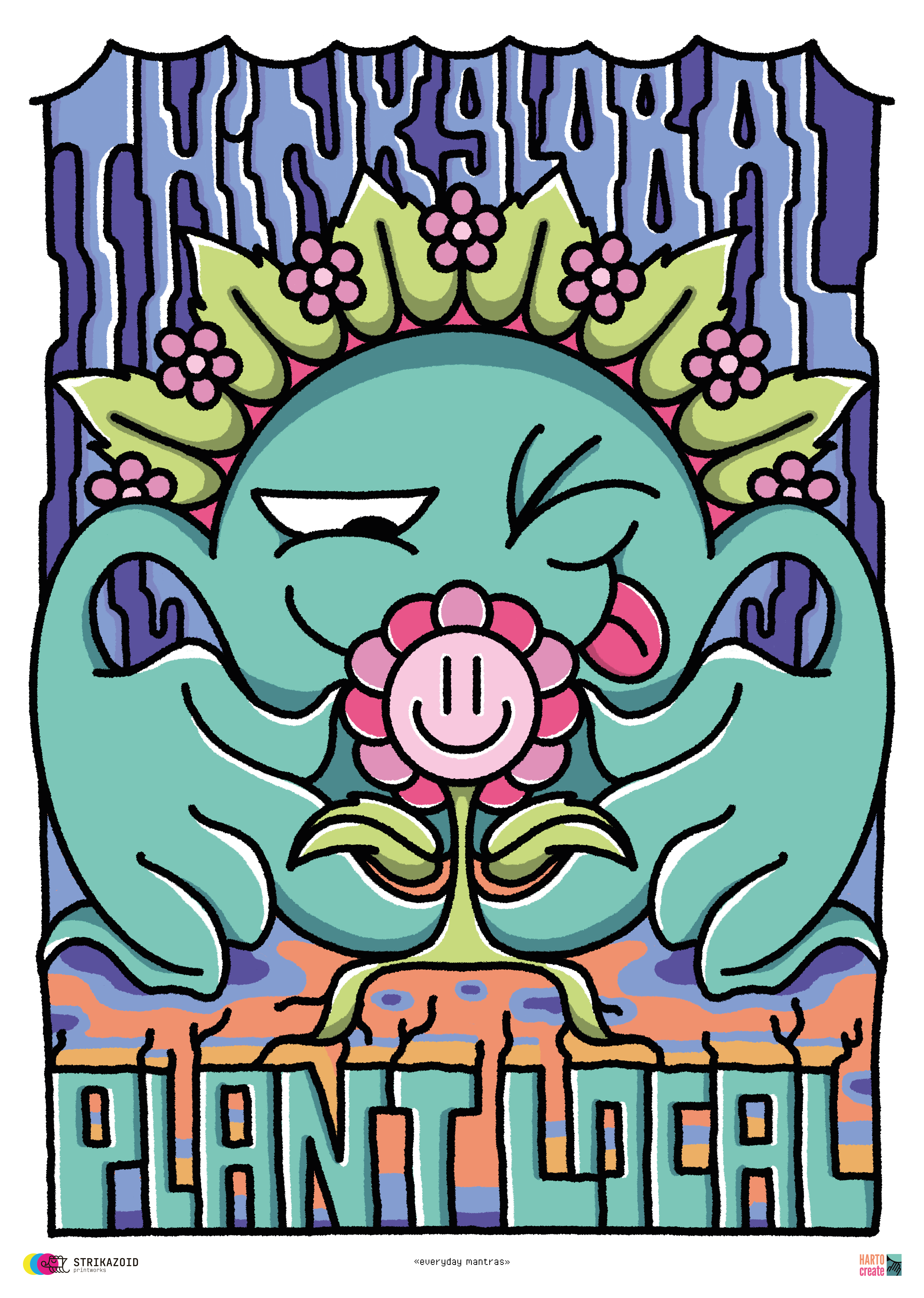 think global - plant local illustration poster print