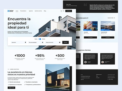 Horizon Homes - Real Estate Agency Website Design bienes raíces diseño web hero section inmobiliaria landing page property search real estate real estate agency ui web design website