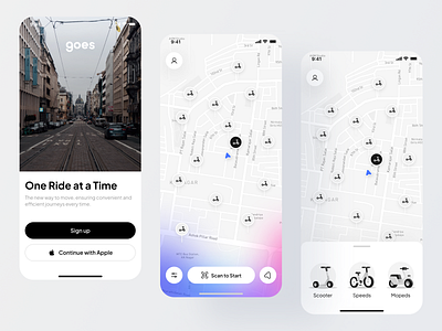 Goes - Electric Vehicle Rent App 3d animation app branding design graphic design logo mobile ui ux vector