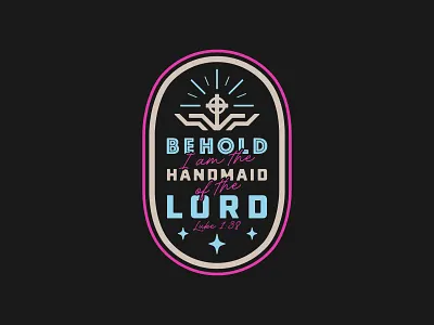 Behold Handmaid of the Lord 80s badge catholic christian design graphic design handmaid jesus lord luke mary stars vector
