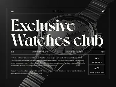 1440 Reserve Website clean club exclusive header hero minimal minimalist page site watch watches web website