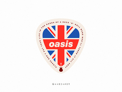 44B24#09 badge britpop england flag guitar illustration logo manchester music oasis pick retro rock sticker uk united kingdom vintage