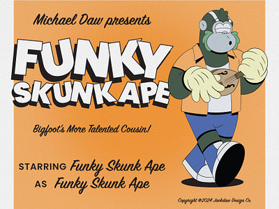 Funky Skunk Ape ape bigfoot cartoon character design cryptid design florida illustration mandolin mascot mascot design sasquatch skunk skunk ape swamp typography