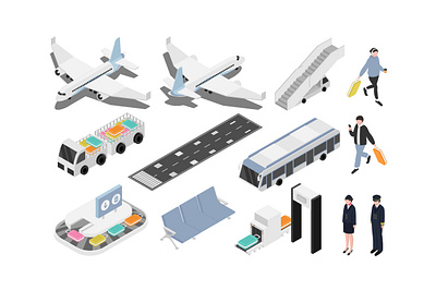 Airport Isometric 3d airplane airport animation character constructor design flat greator illustration isometric isometry kit people terminal transfer transport transportation travel vector