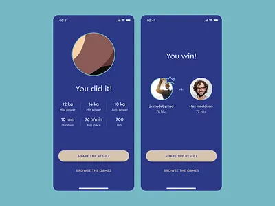 Result Screens for Bownce Sports Tech Startup madebymad