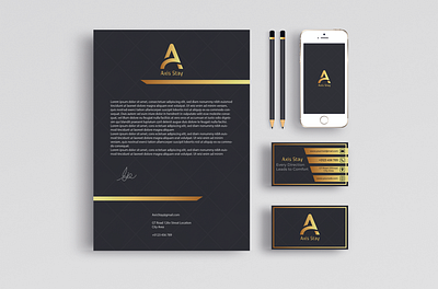 Stationery Design. adobeillustrator adobeindesign adobephotoshop axisstay brandidentity businesscard designsbytehmina logodesign luxurystay simpleelegance sleekdesign