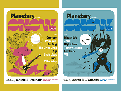 Planetary SXSW Gig Posters animals austin bat coyote design flatstock gig poster graphic design illustration music festival poster design screenprint sxsw texas typography vector