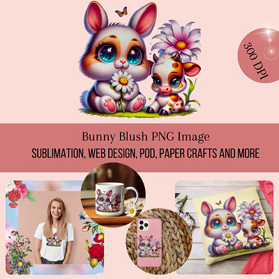 Bunny Blush bunny clip art collage art cow design easter graphic design illustration pod spring sublimation