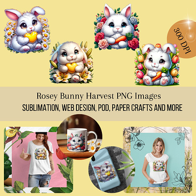 Rosey Bunny Harvest cards clip art collage art easter graphic design illustration paper crafts pod spring stationery sublimation