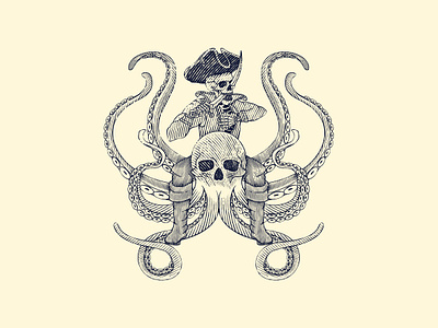 Riding Skeleton for a packaging design design engrave etching illustration label line art octopus pen and ink pirate theme skeleton vector art vintage woodcut