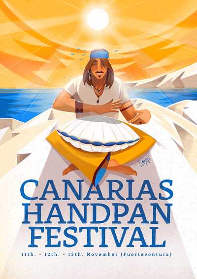 Canarias handpan festival art design drawing handpan illustration illustrator poster procreate sea sound