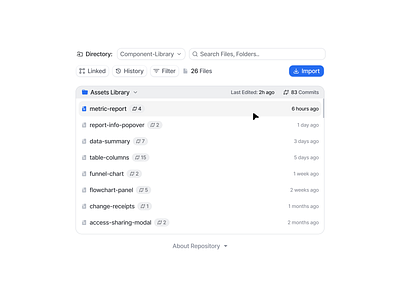 File Repository clean column component design system figma file folder landing page library light minimalist modal page repository row table ui ui design ui kit widget