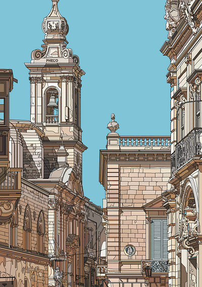 Silent City architecture art digital illustration malta mdina painting