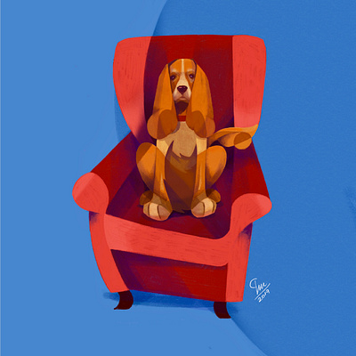 "Dobby on grandma's chair ”# 1 art artist chair dog grandma illustration illustrator love poster procreate