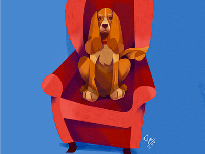 "Dobby on grandma's chair ”# 1 art artist chair dog grandma illustration illustrator love poster procreate