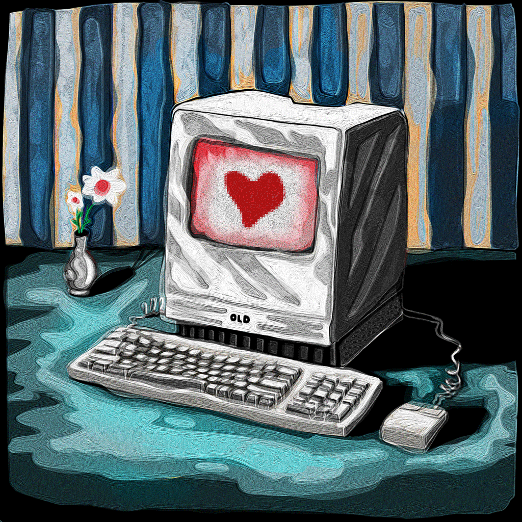 old love animation computer frame by frame glitch illustration love mac oil oilglitch oils old painting