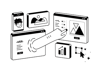 Digital Workspace ai automation black cartoon digital flat illustration minimal partnership remote simple teamwork tech ui ux vector workspace