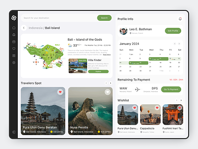 Traveling Dashboard App app calendar cards clean design fireart map travel ui ux