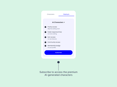 UI Card to subscribe to Premium AI-generated Characters ai ai art app design figma generative ai generative art learning ai ui ui design ui kit uiux ux ux design web design