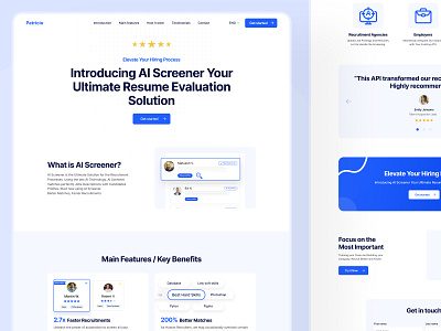 AI Screener - Landing page / Home page ai cta design features hero homepage hr landing page saas stats testimonials ui ux