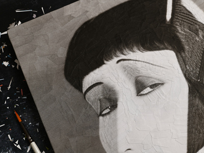 Pola Negri, detail 2 collage eyes face illustration paper paper collage portrait studio