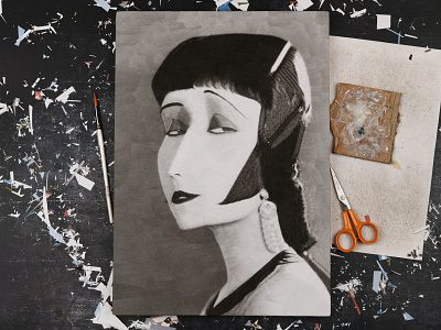 Pola Negri, studio collage dribbble illustration paper paper collage portrait scissors studio